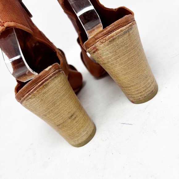 Free People Brown Booties‎ Size 39/9 Leather Peep Toe Heeled Cutout Zipper - Picture 6 of 12